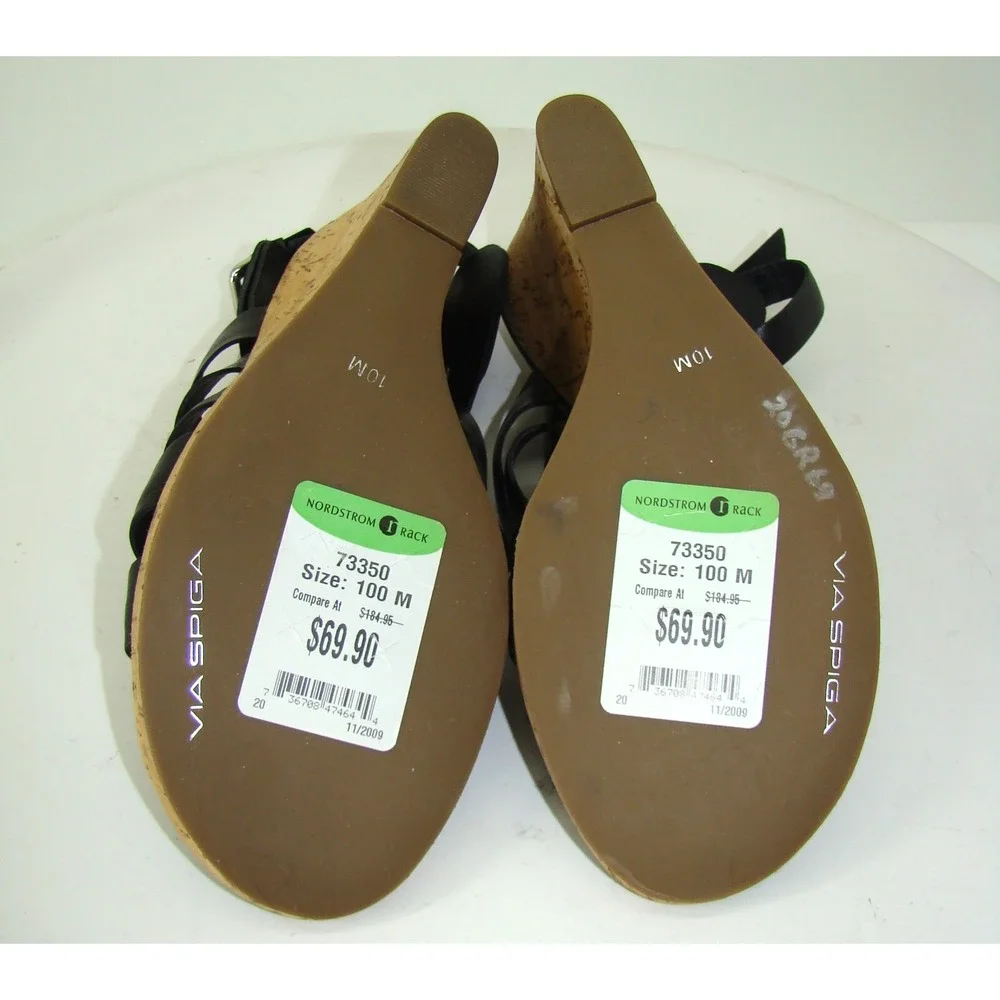 NEW Via Spiga Italy Black Gladiator Cork Wedge Heels Sandals Size 10M   C114